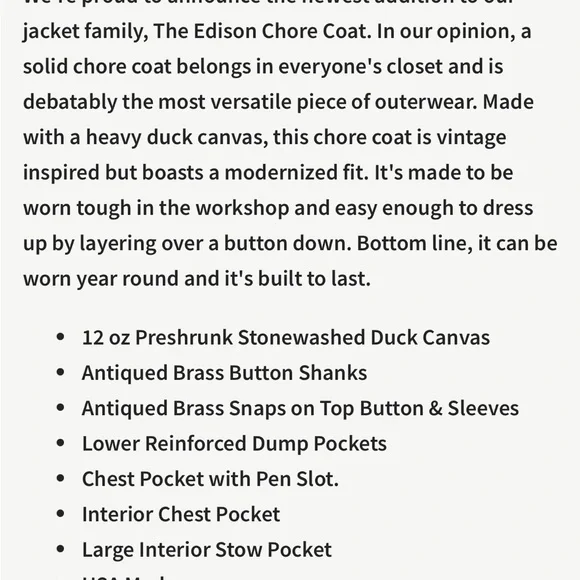 Bradley Mountain Edison Chore Coat Size Men’s Medium - Stone Washed Black - Picture 14 of 14